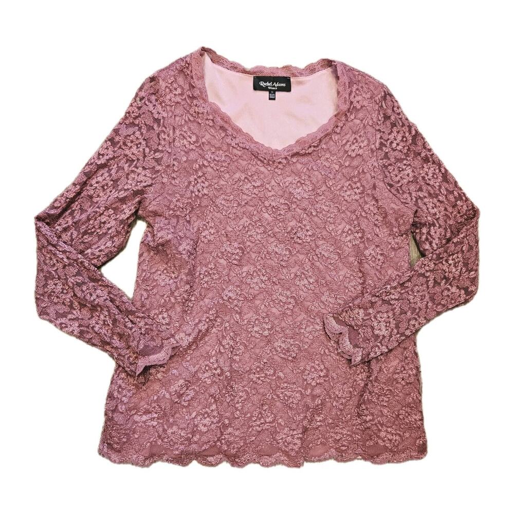 Vtg Rachel Adams Pink Lace Blouse Women 1X Y2K Preppy Fairy Festival Vneck Lined